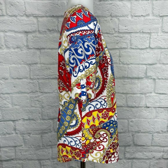 Talbots Large Excellent Top Paisley Red Blue Yellow Short Sleeve Stretch Cotton - Picture 8 of 10